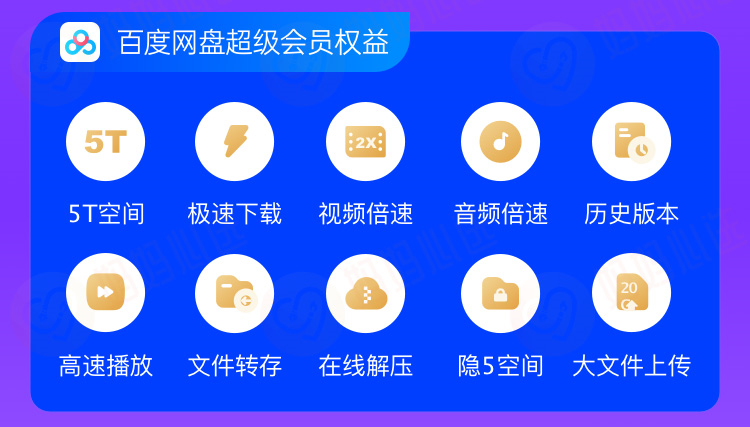 【全国通用】195元享288元『百度网盘超级会员年卡』，超级会员30+项特权，尊享云上特权！5T容量，极速下载！