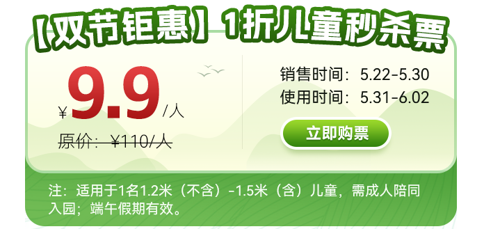 惊爆价9.9元!『端午1折早鸟儿童票』仅儿童可购买!端午梦华游,盛市阖家欢!
